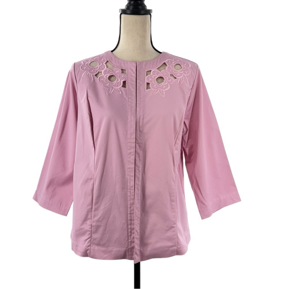 Bob Mackie Wearable Art Pink Floral Cutout Embroidered Jacket Women’s Size Small